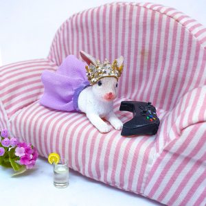 Laying Down White Grey Bunny Rabbit